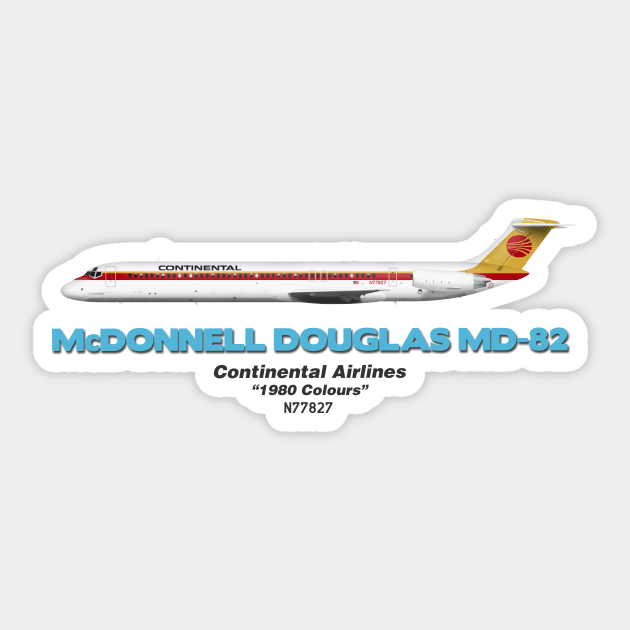 McDonnell Douglas MD-82 - Continental Airlines "1980 Colours" Sticker by TheArtofFlying